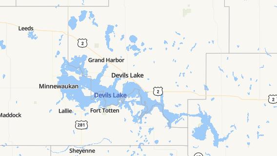 mapa de la ciudad de Devils Lake