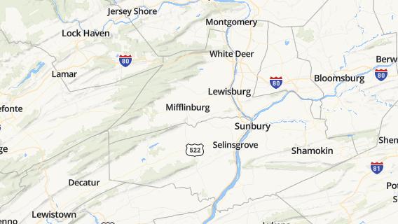 mapa de la ciudad de Mifflinburg
